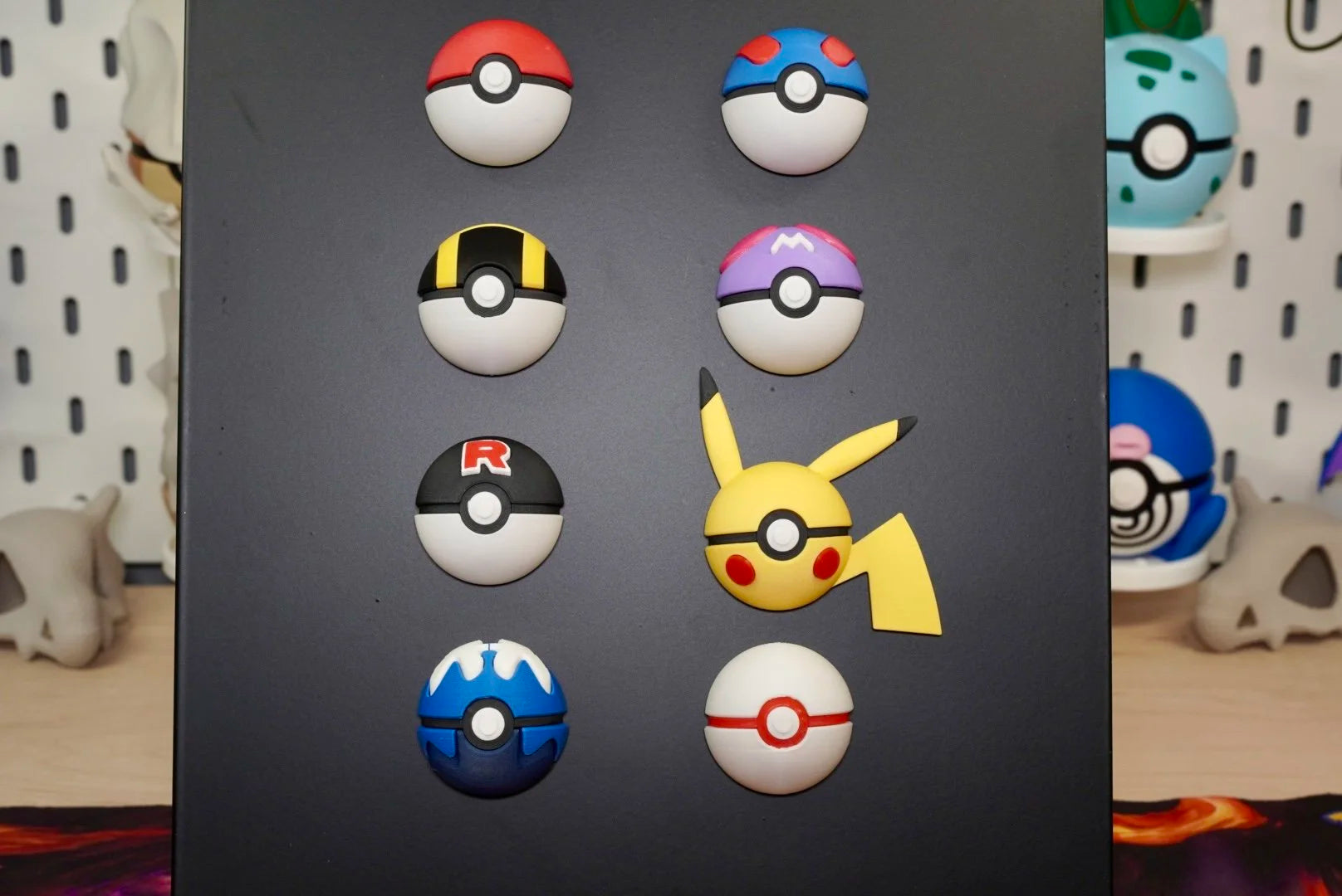 Poké Ball Magnet Set – 3D Printed Poké Ball, Great Ball, Ultra Ball, Master Ball, Team Rocket, Premier Ball, & Diver Ball